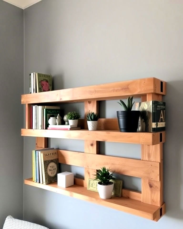pallet wall shelf for extra storage - 40 Pallet Furniture Ideas