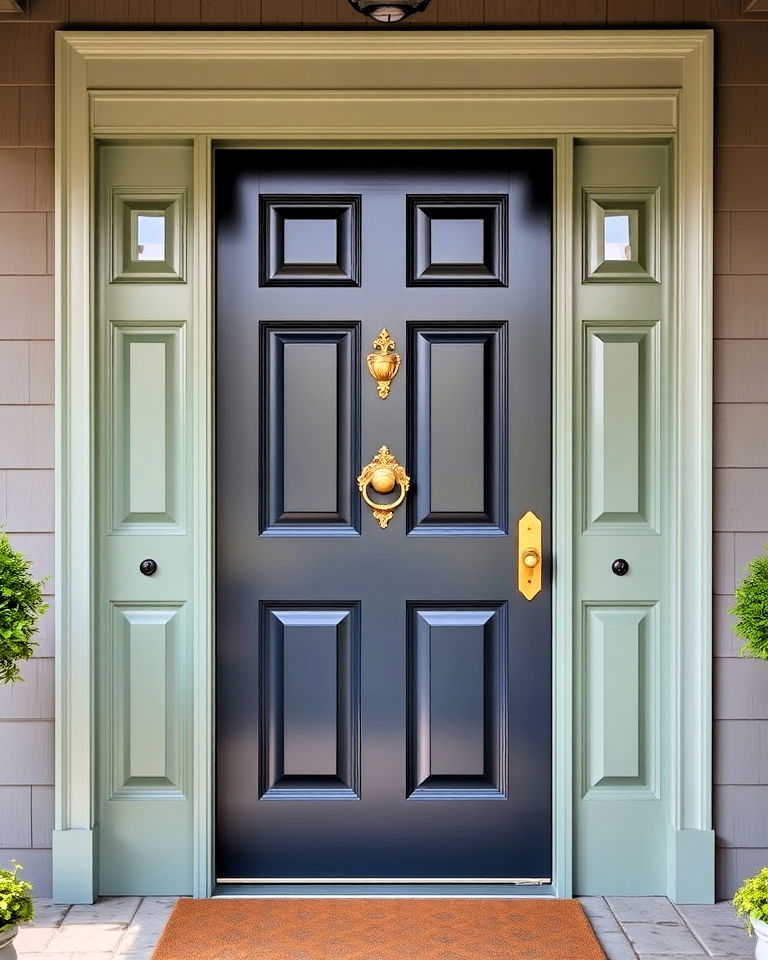 paneled colonial door with brass fixtures - 20 Colonial Front Door Ideas