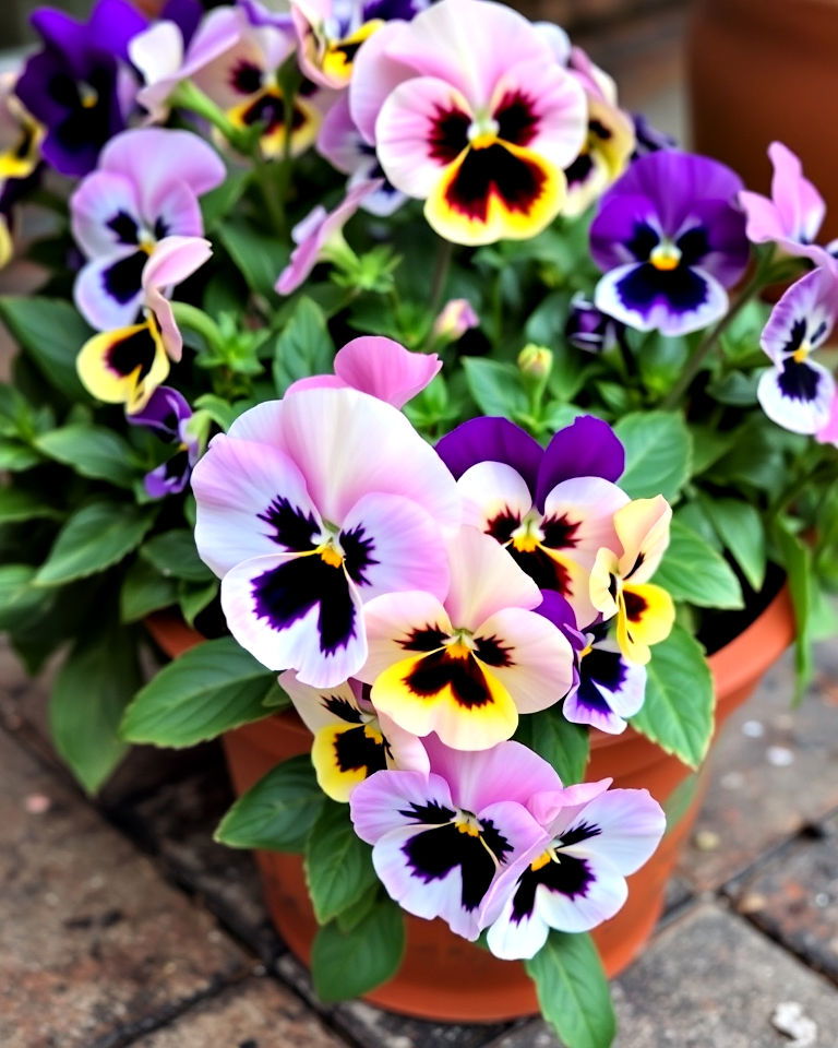 pansy plant with cheerful flowers - 30 Outdoor Plants for Patio
