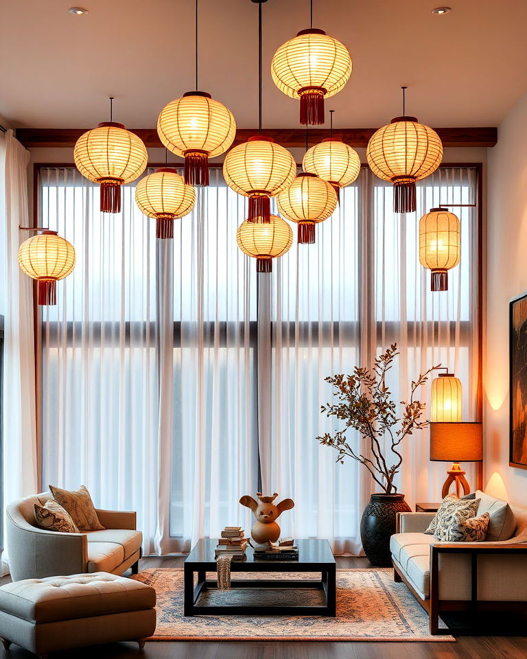 paper lantern lighting for asian living room - 25 Asian Living Room Ideas