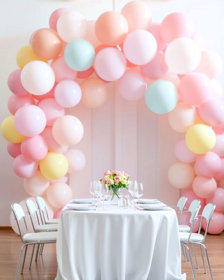 pastel balloons arranged in ombre gradient - 25 Balloon Centerpiece Ideas