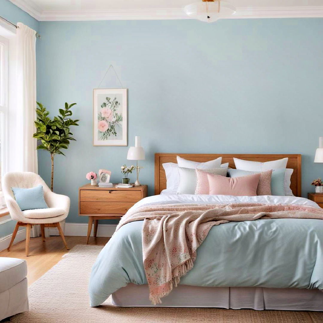 pastel blue walls to create soft ambiance - 40 Blue Bedroom Ideas
