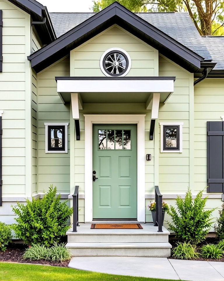 pastel green and charcoal gray accents - 25 Farmhouse Green Exterior Home Ideas