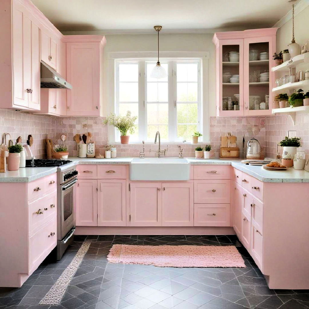 pastel pink painted kitchen cabinet - 40 Painted Kitchen Cabinet Ideas