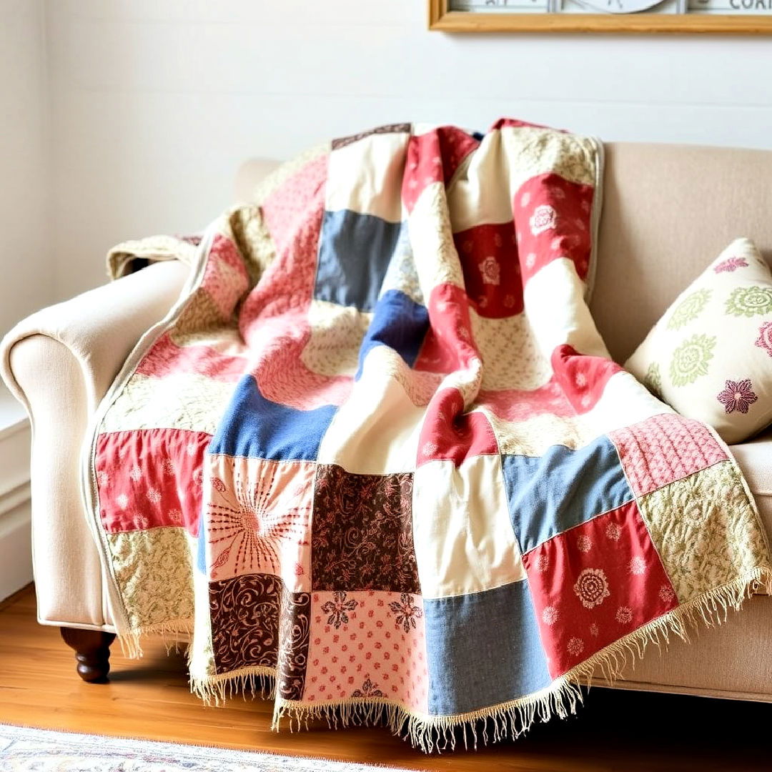 patchwork throw for cottage decorating - 30 Cottage Decorating Ideas