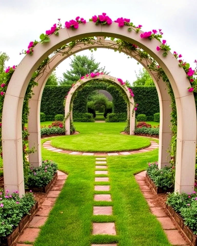 pathway arches for circular lawn - 20 Circular Lawn Garden Designs
