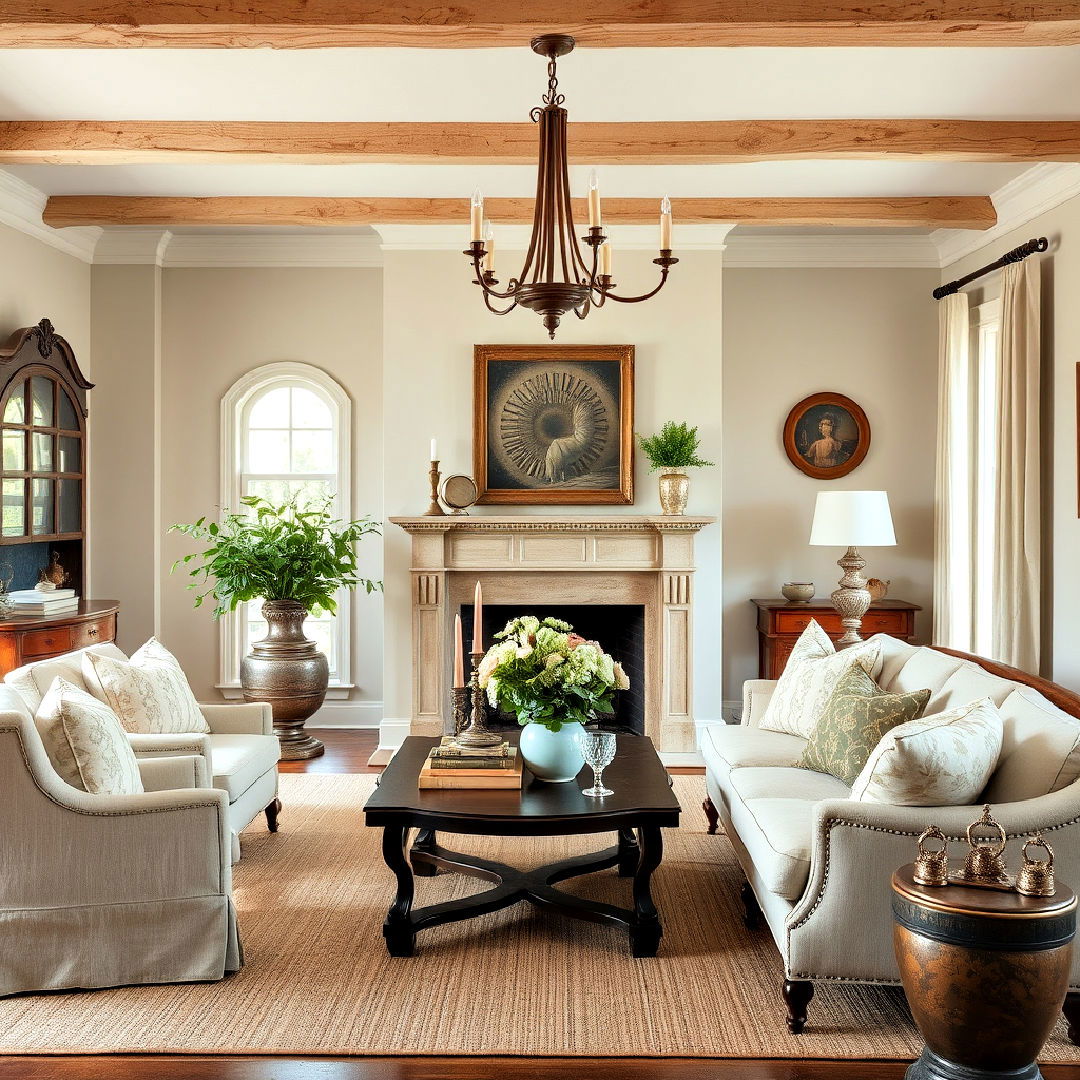 patinaed metals for an aged effect - 40 French Country Living Room Ideas