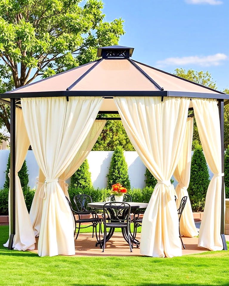 patio gazebo with drapes for shade and privacy - 40 Shade Ideas