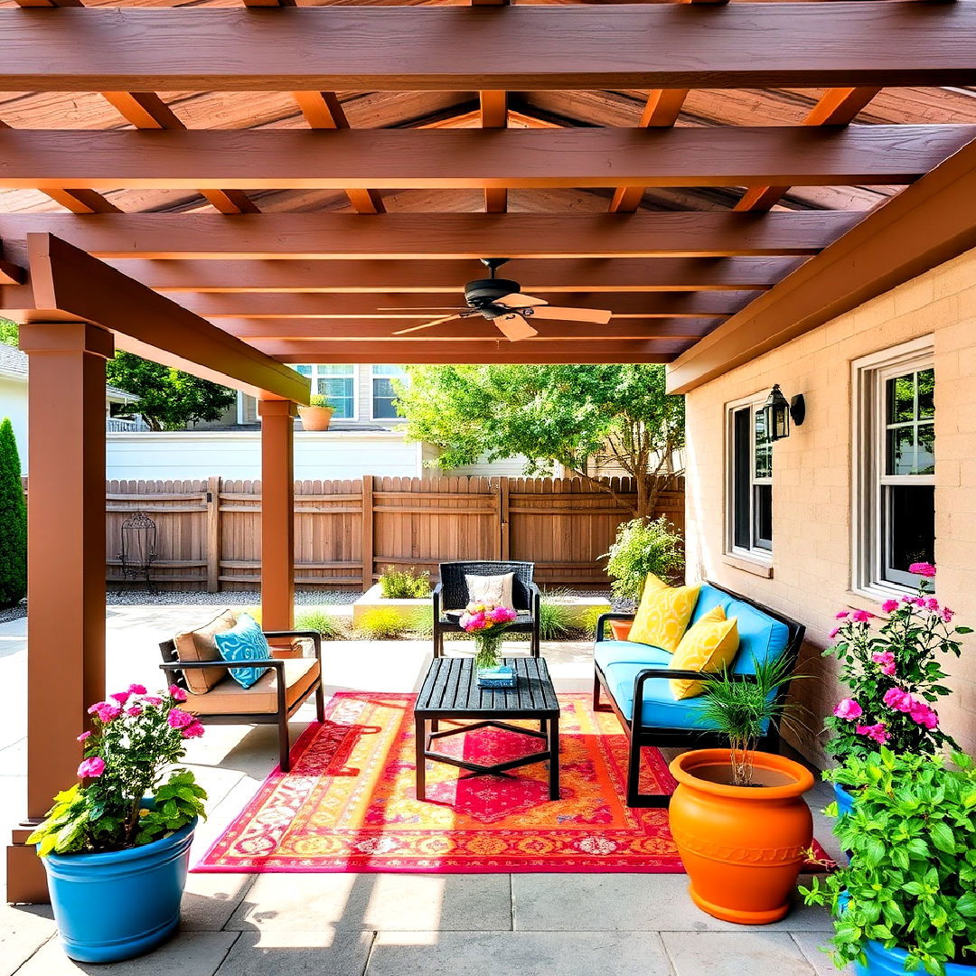 patio pergola with a pop of color for a bold statement - 40 Patio With a Pergola Ideas
