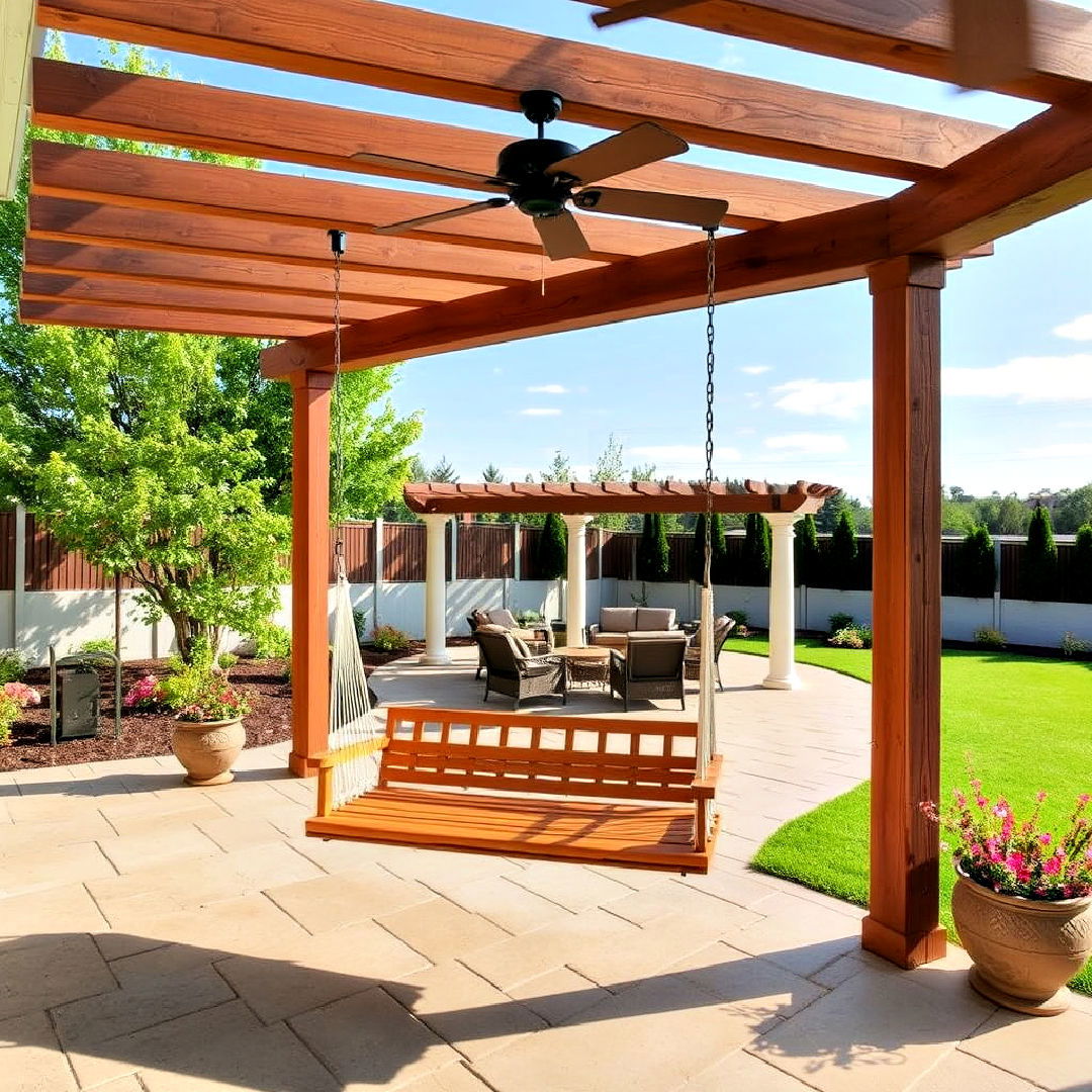 patio pergola with a swing for relaxation - 40 Patio With a Pergola Ideas