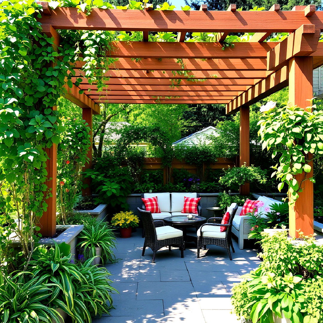 patio pergola with built in planters - 40 Patio With a Pergola Ideas