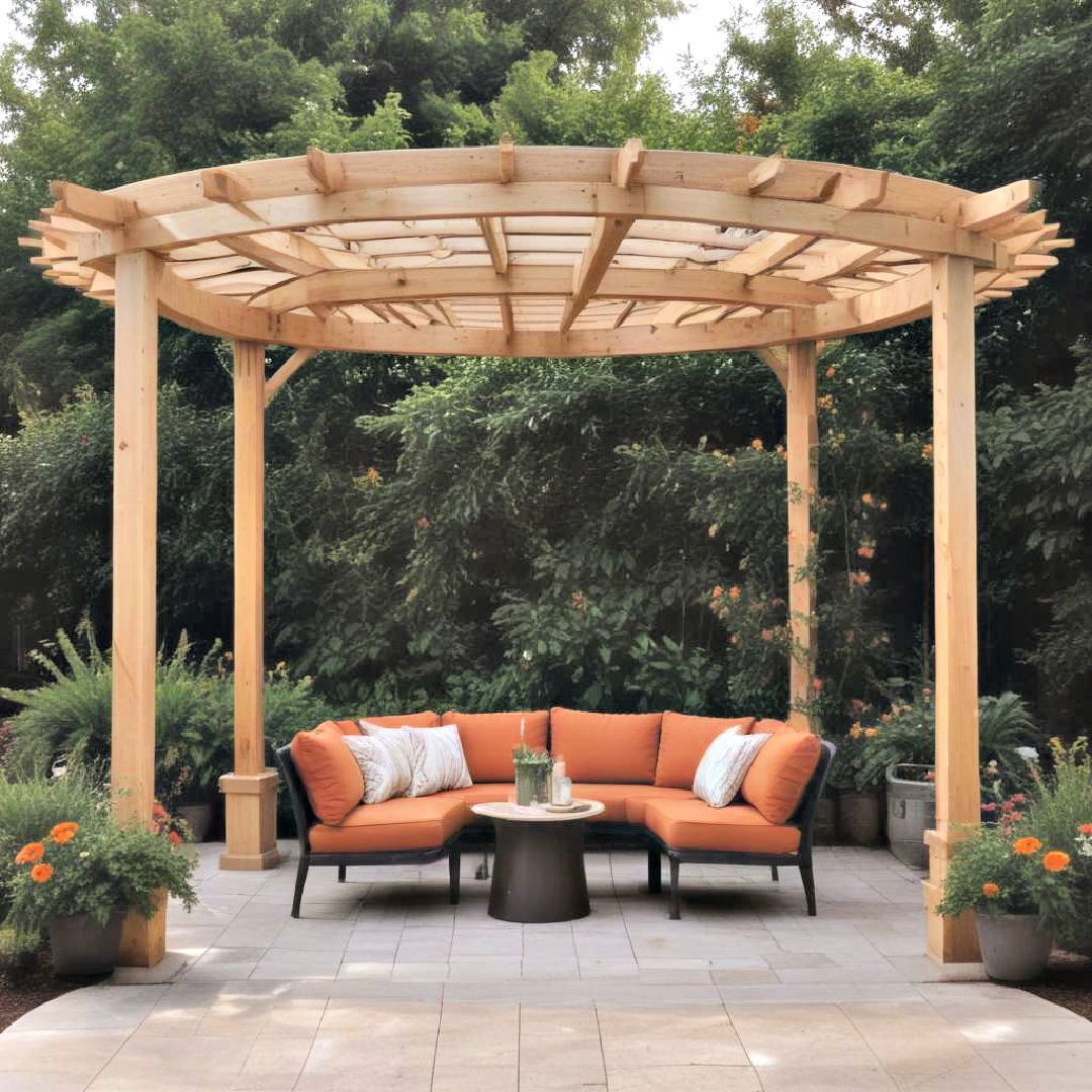 patio with unique circular pergola - 40 Patio With a Pergola Ideas