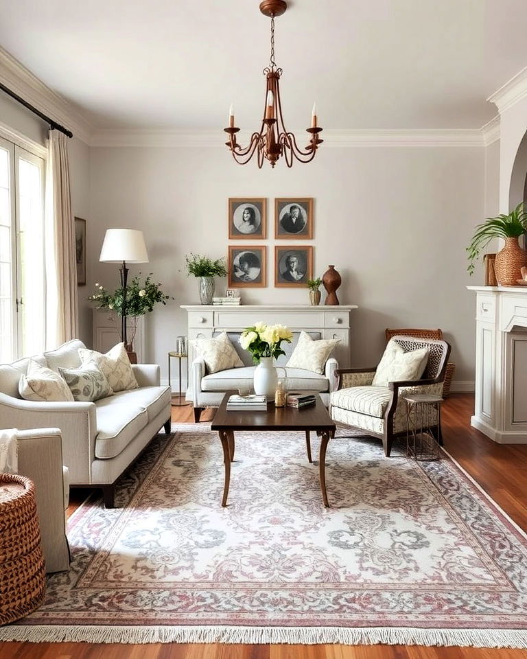 patterned area rug to add personality - 30 French Country Decor Ideas