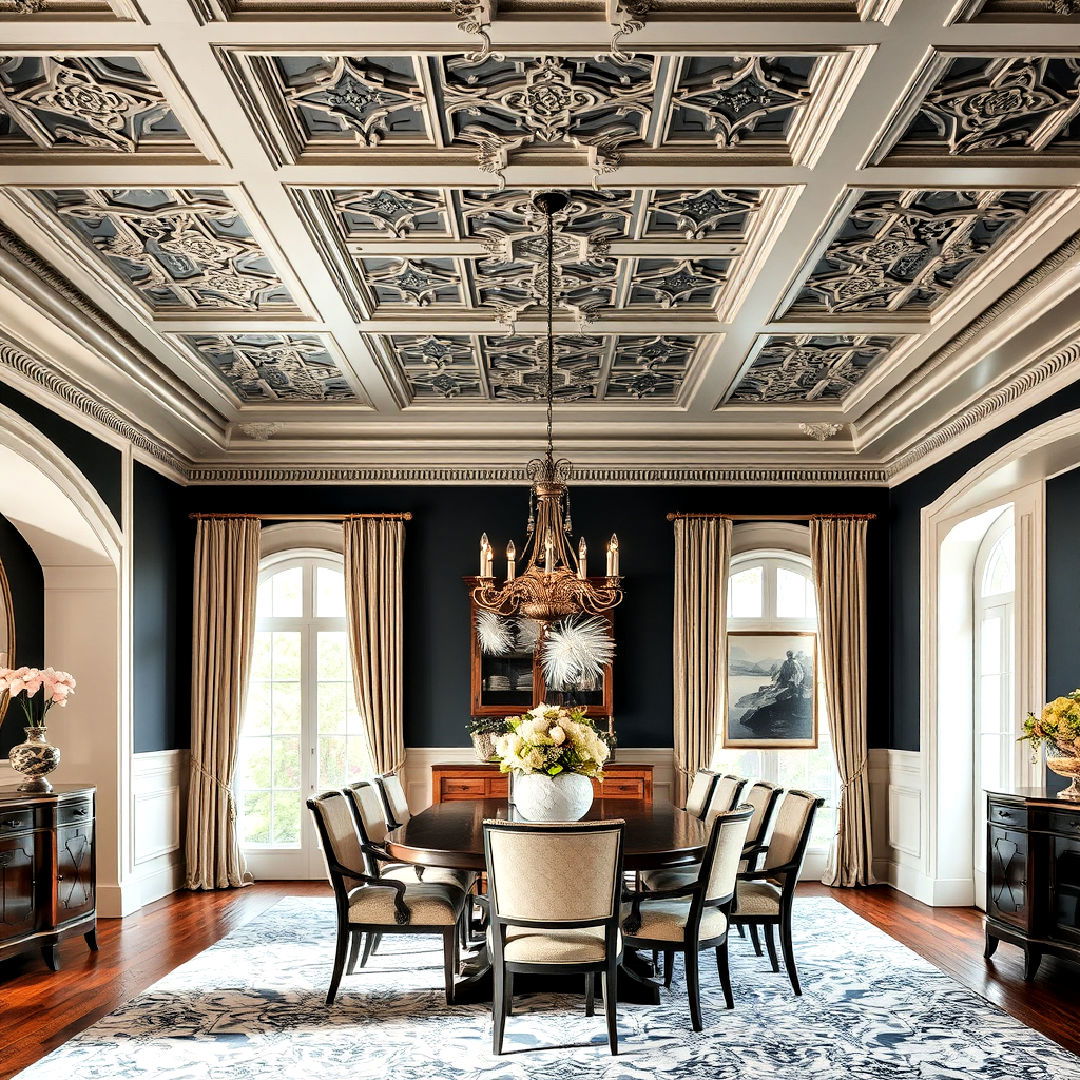 patterned ceiling to add architectural interest - 40 Luxury Dining Room Ideas