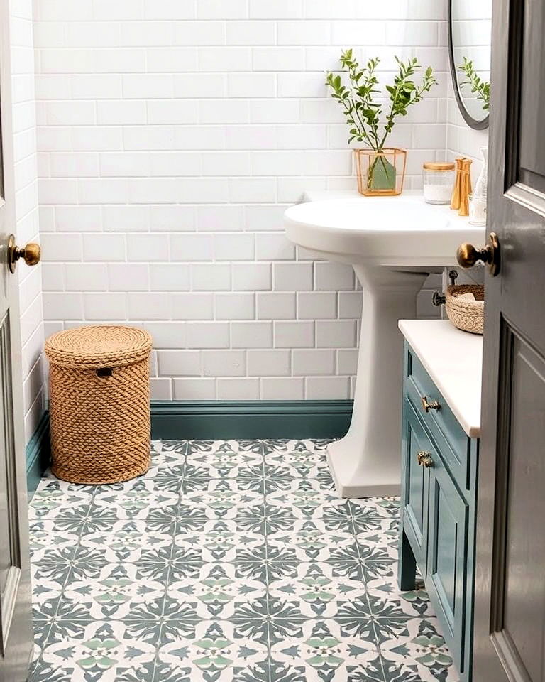 patterned ceramic floor tiles - 15 Small Bathroom Flooring Ideas