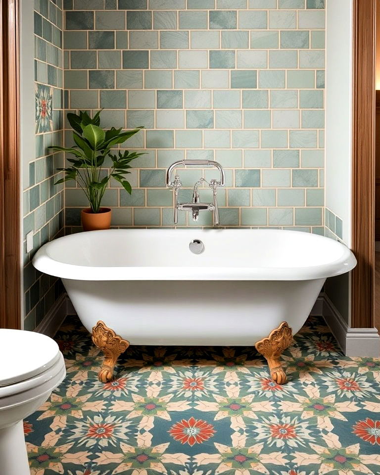 patterned encaustic tiles for bathtub area - 40 Bathtub Tile Ideas
