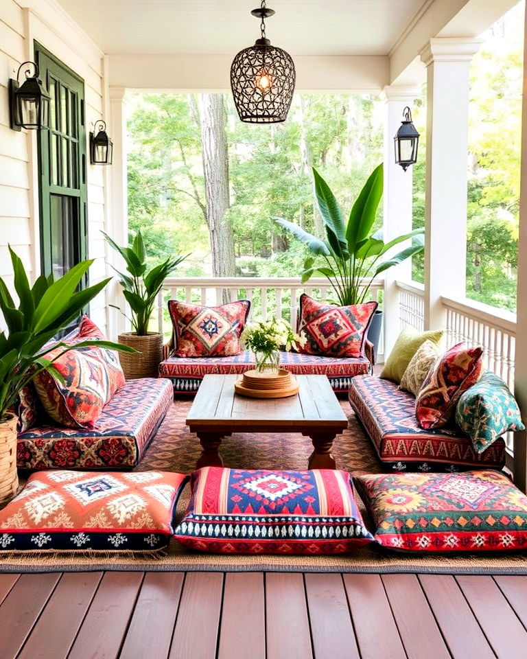 patterned floor cushions for boho aesthetic - 30 Boho Decor Ideas
