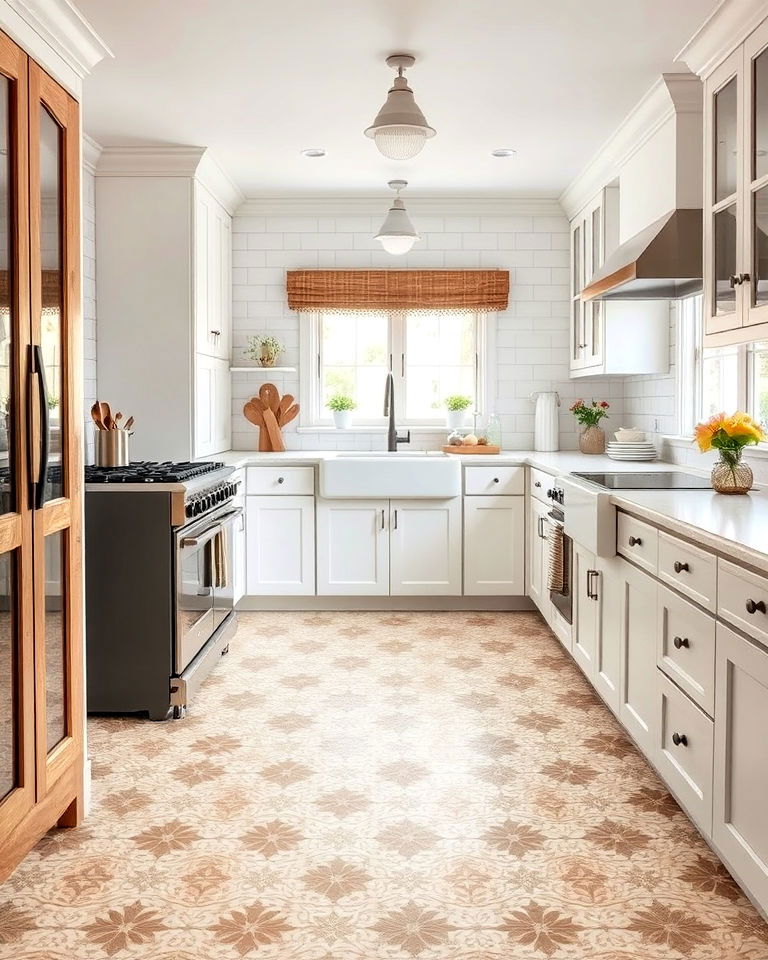 patterned floor tiles for rustic white kitchen - 20 Rustic White Kitchen Ideas