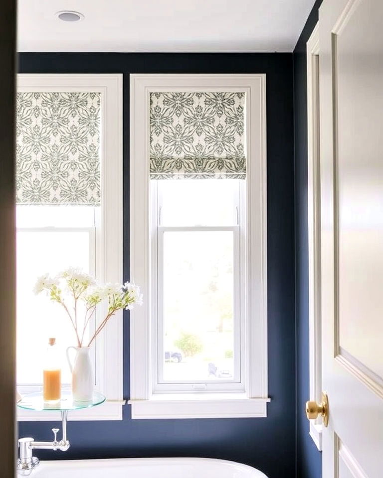 patterned roller shades - 30 Bathroom Window Treatment Ideas