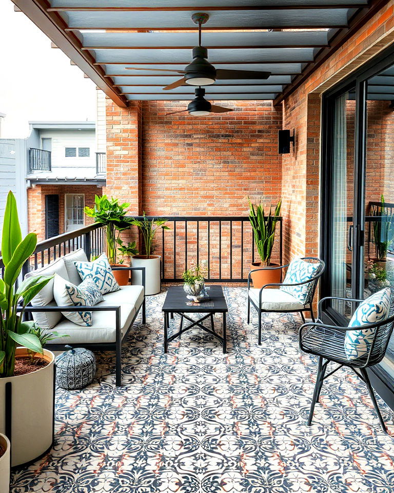 patterned vinyl tiles for balcony floor - 25 Balcony Flooring Ideas