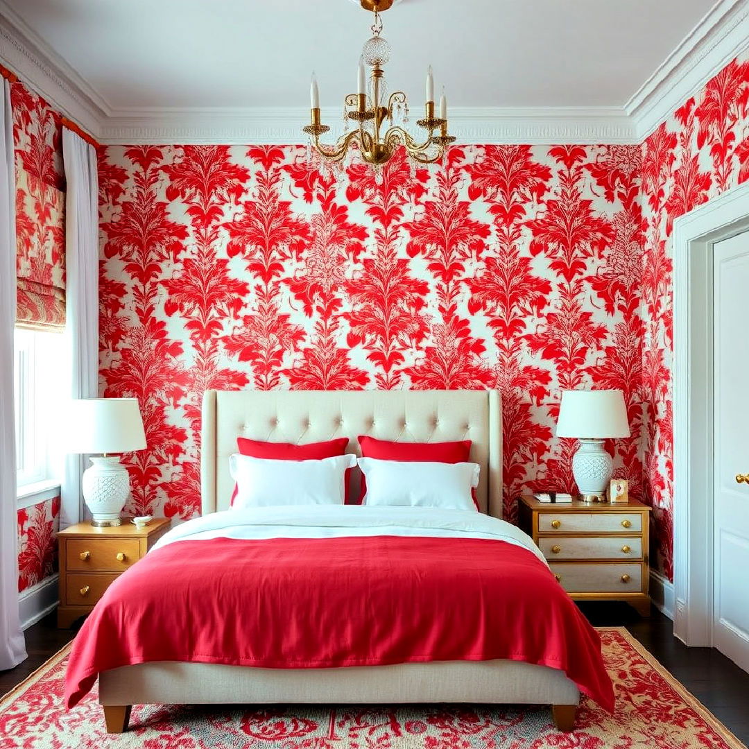 patterned wallpaper for red bedroom - 20 Red Bedroom Ideas