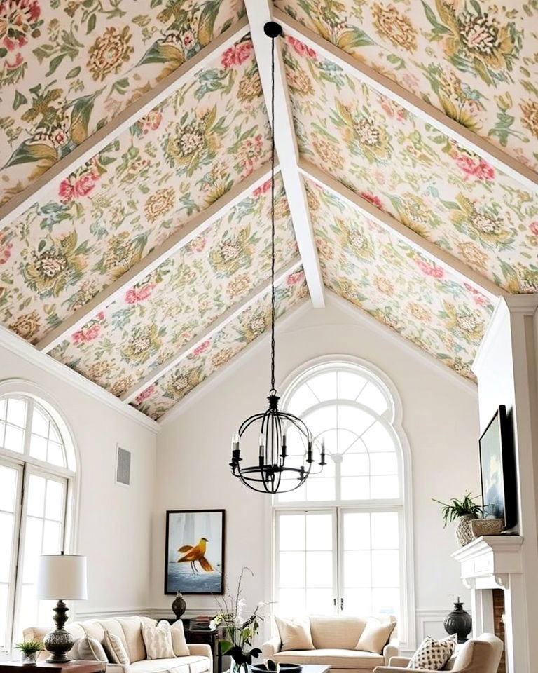 patterned wallpaper for vaulted ceiling - 40 Vaulted Ceiling Ideas