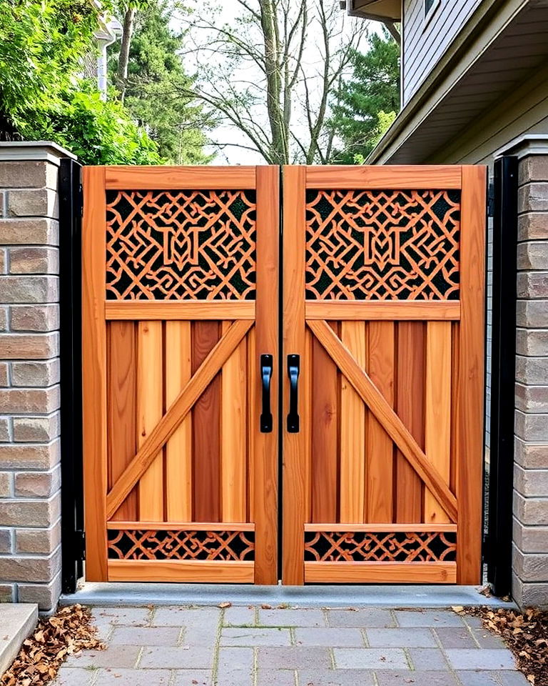 patterned wooden sliding gate - 30 Sliding Gate Design Ideas