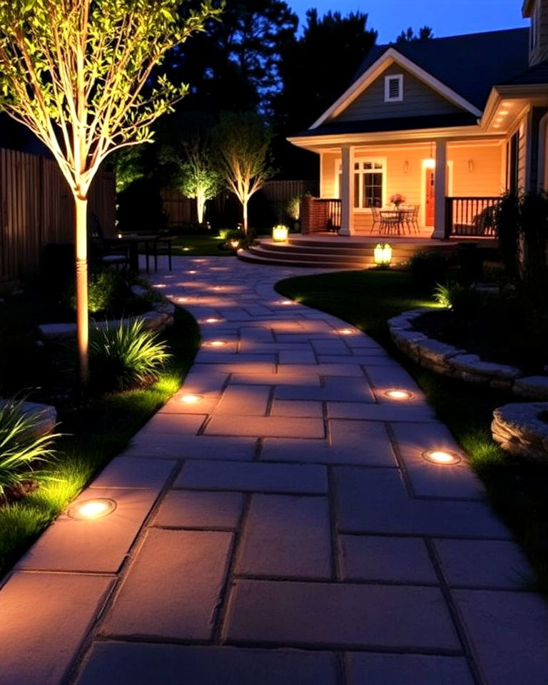 paver lights to enhance safety - 40 Backyard Lighting Ideas