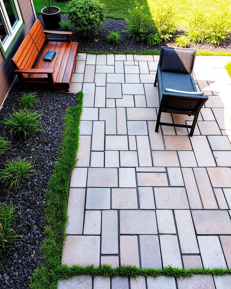 paver patio with mixed materials - 40 Paver Patio Ideas