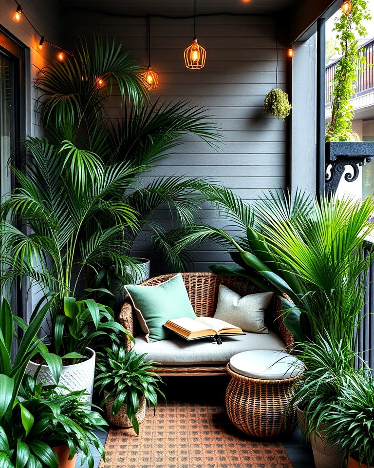 peaceful retreat with outdoor reading nook - 40 Balcony Garden Ideas