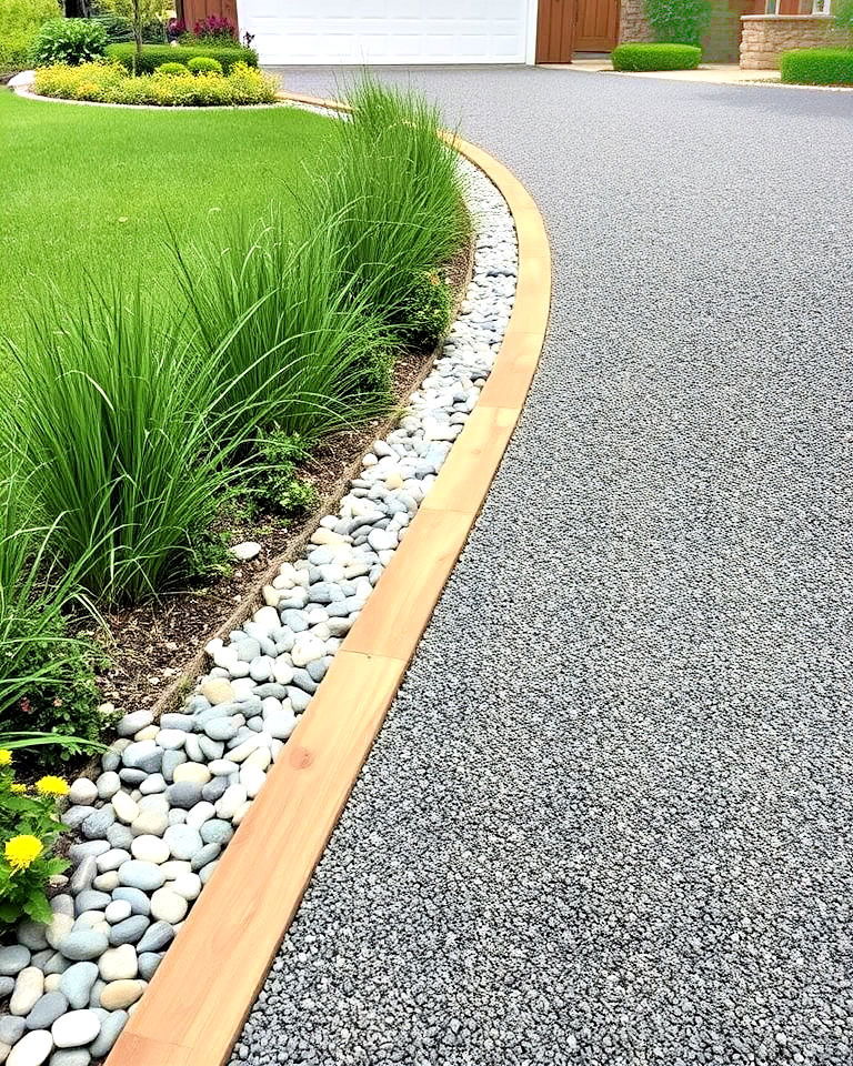 pebble and plank driveway edging - 30 Driveway Edging Ideas