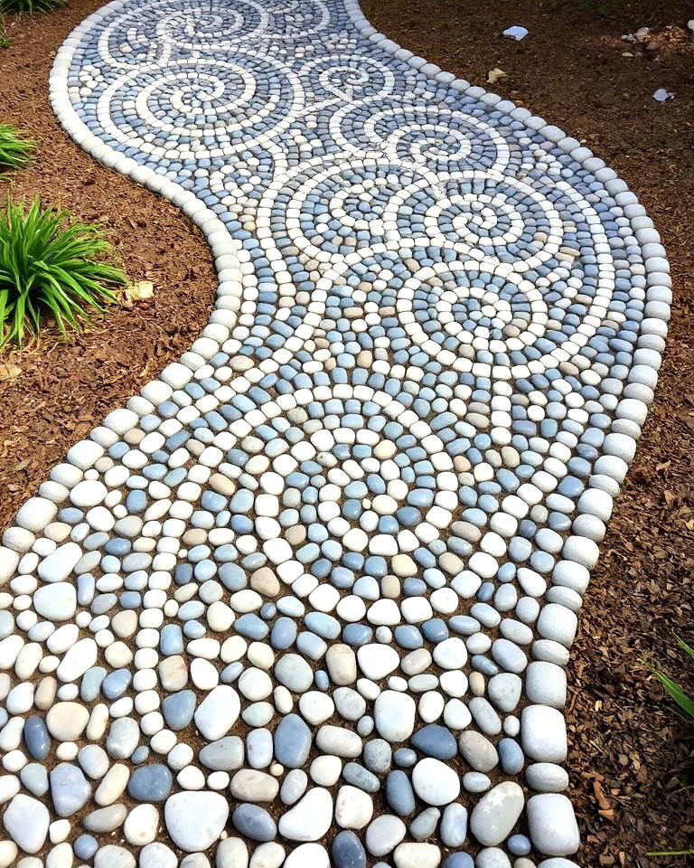 pebble mosaic path for artistic touch - 30 Garden Path Ideas