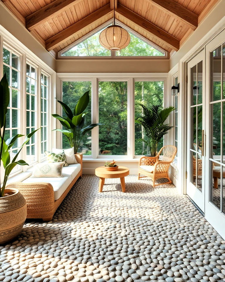 pebble mosaic tiles for sunroom floor - 15 Sunroom Tile Floor Ideas