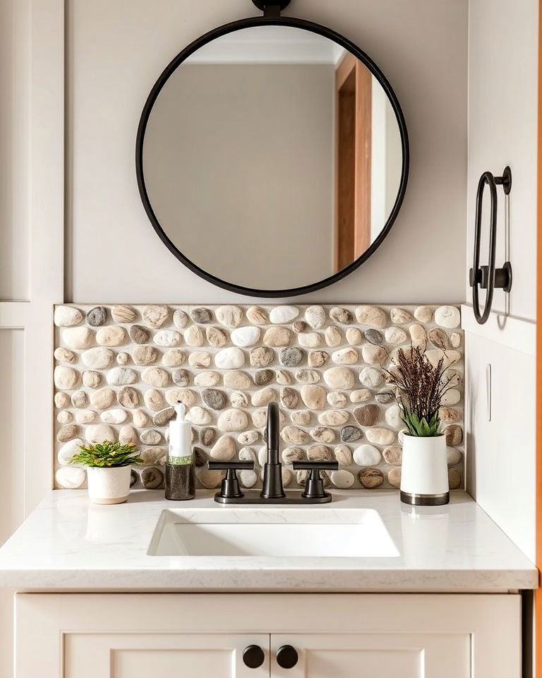 pebble tile backsplash to add rustic touch - 20 Pebble Tile Bathroom Ideas