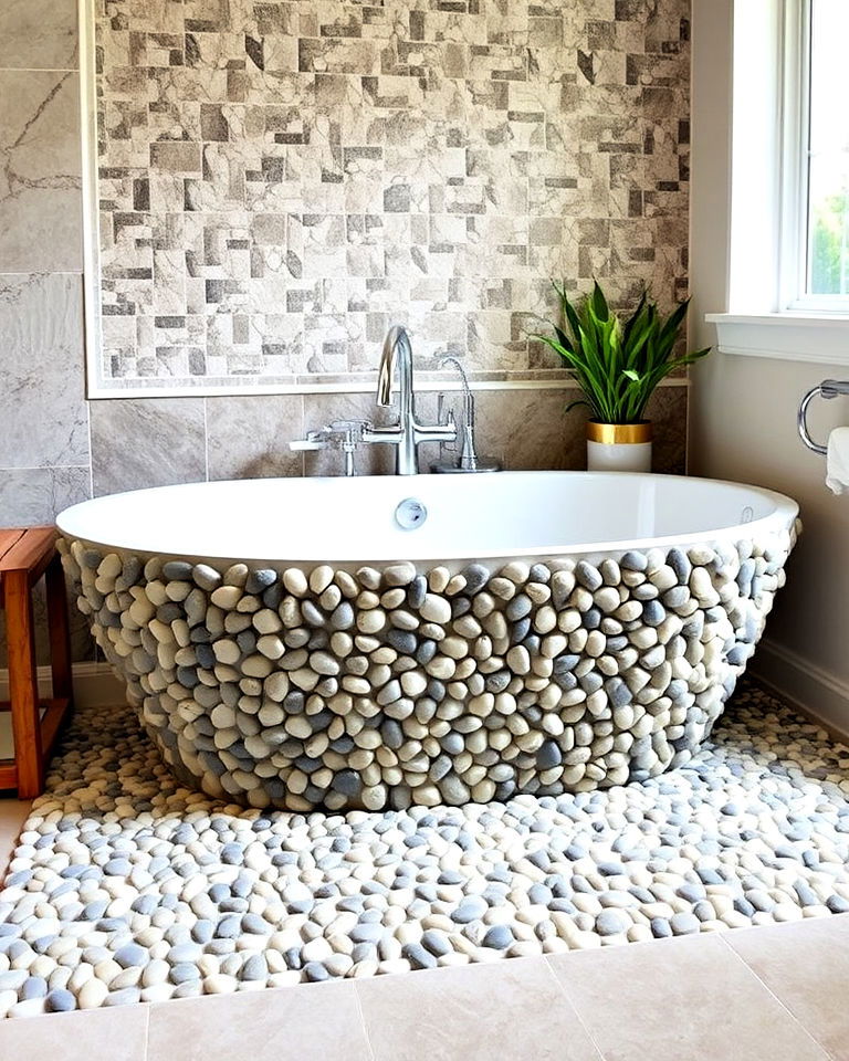 pebble tile bath surround for spa like retreat - 20 Pebble Tile Bathroom Ideas