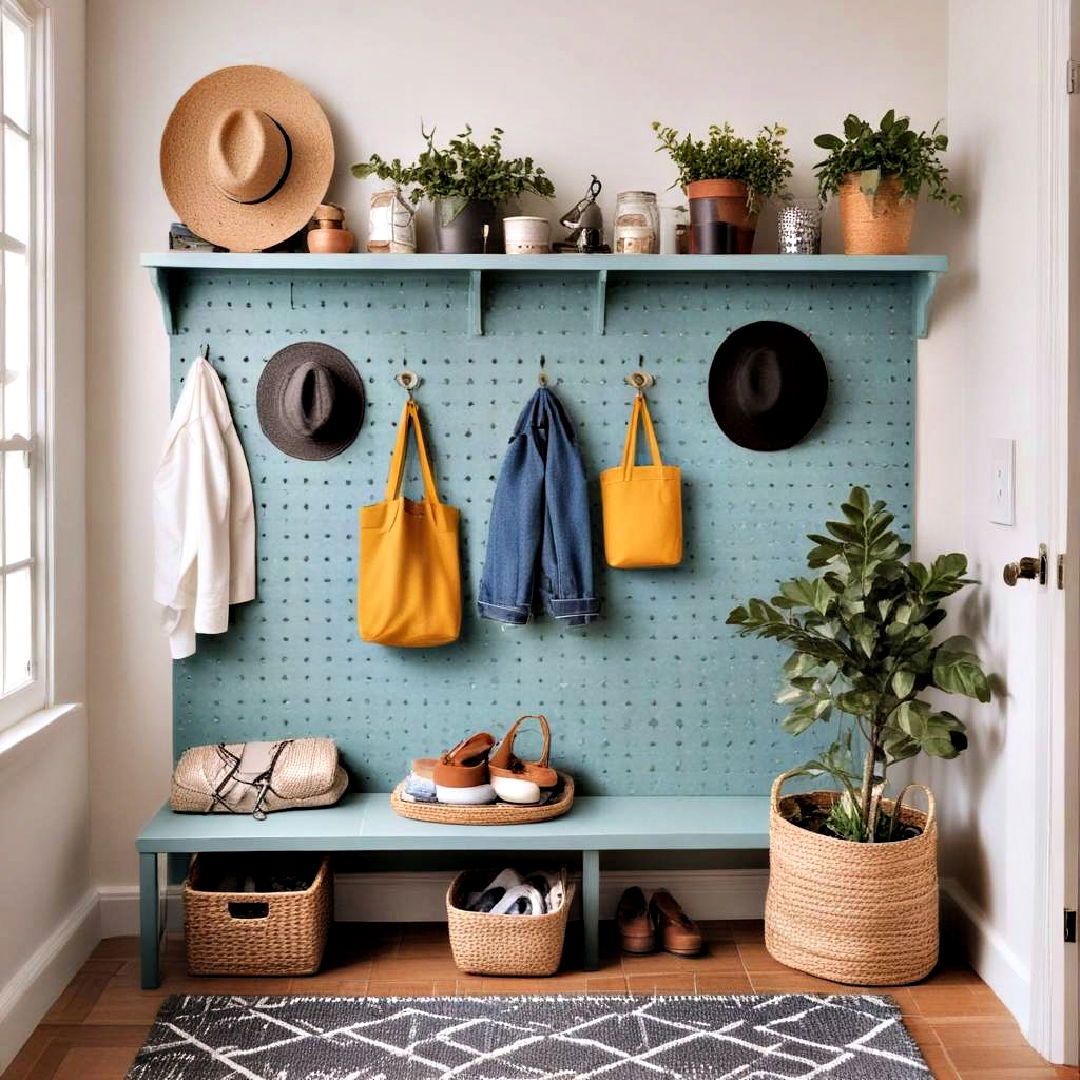 pegboard offers versatile storage - 40 Mudroom Ideas