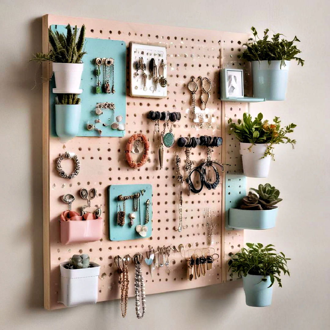 pegboard organizer to hang jewelry - 40 Teenage Girl Bedroom Ideas