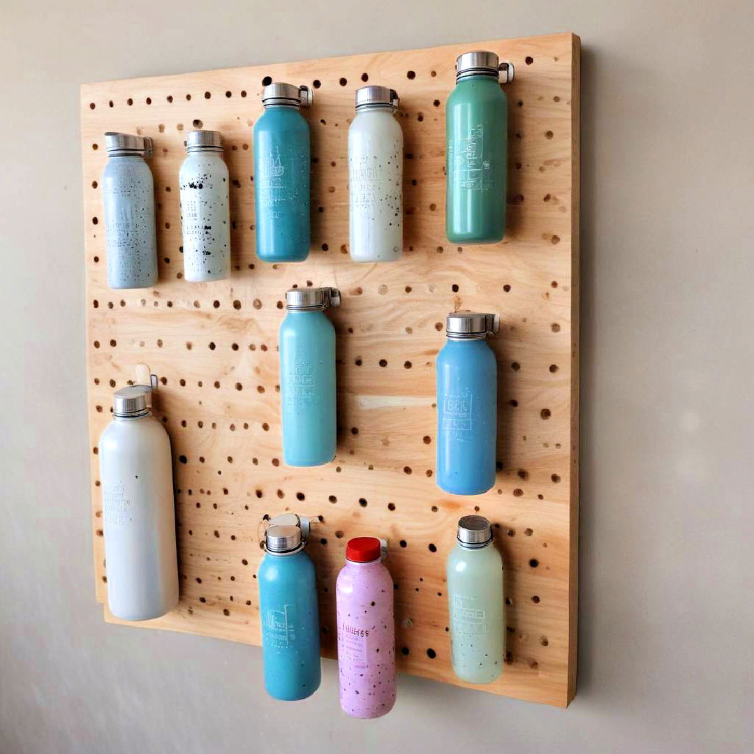 pegboard system storage - 15 Water Bottle Storage Ideas