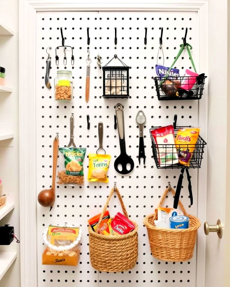 pegboard wall for hanging items - 30 Small Pantry Ideas
