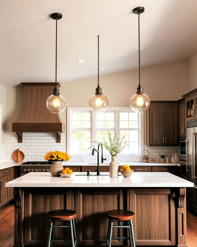 pendant lighting above farmhouse kitchen island - 25 Farmhouse Kitchen Island Ideas