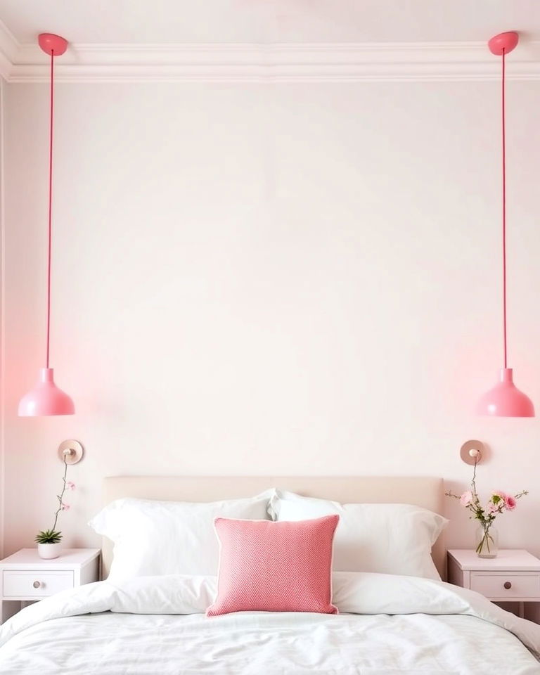 pendant lights for pink and white bedroom - 25 Pink and White Bedroom Ideas