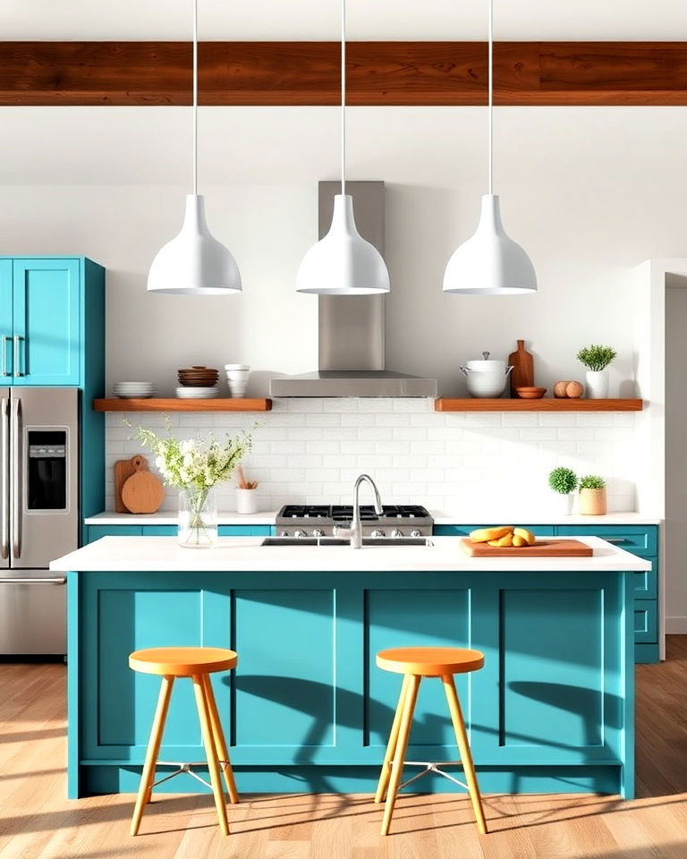 pendant lights for teal and white kitchen - 20 Teal and White Kitchen Ideas