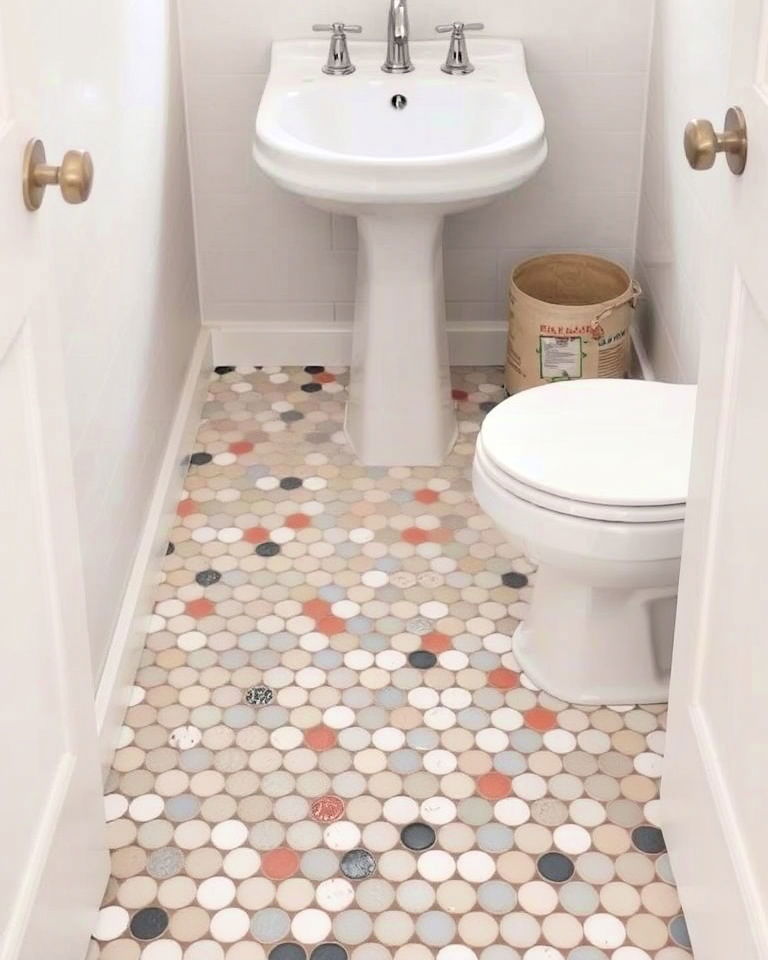 penny tiles for small bathroom flooring - 15 Small Bathroom Flooring Ideas