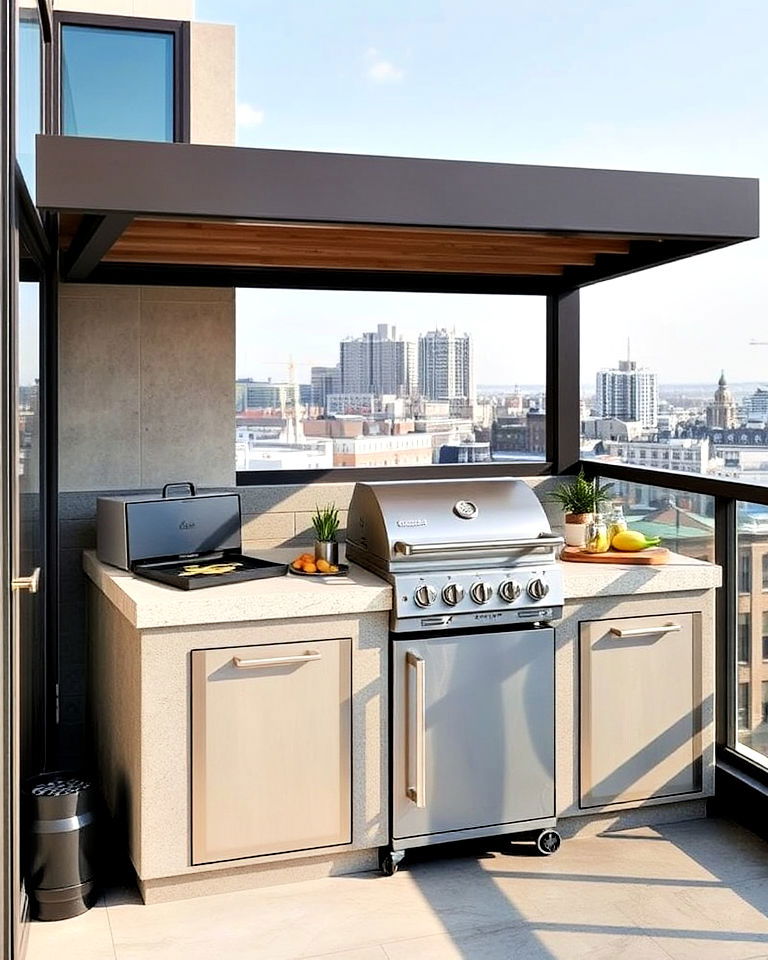 penthouse balcony with sleek outdoor kitchen setup - 20 Penthouse Balcony Ideas