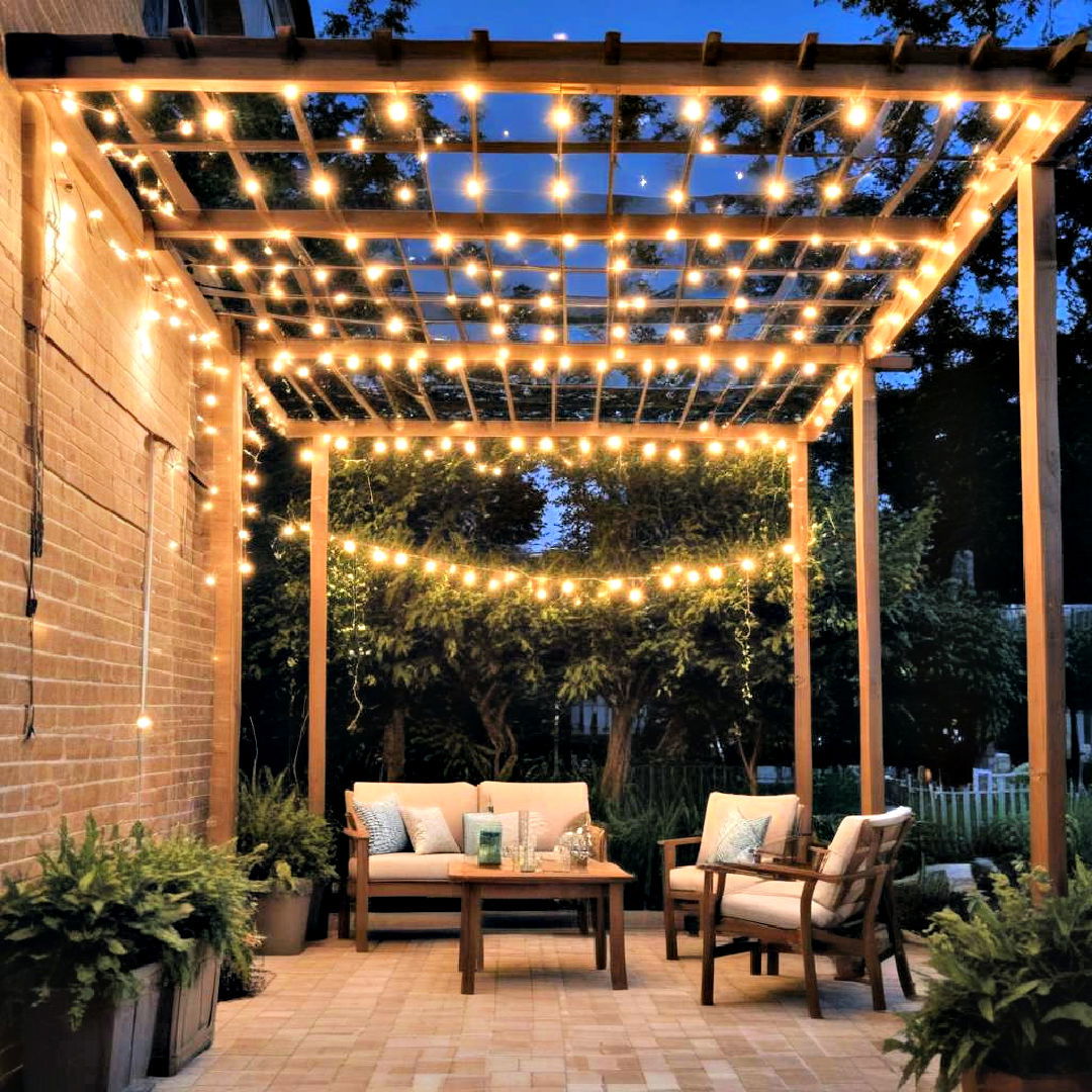 pergola adorned with string lights - 20 Modern Pergola Ideas