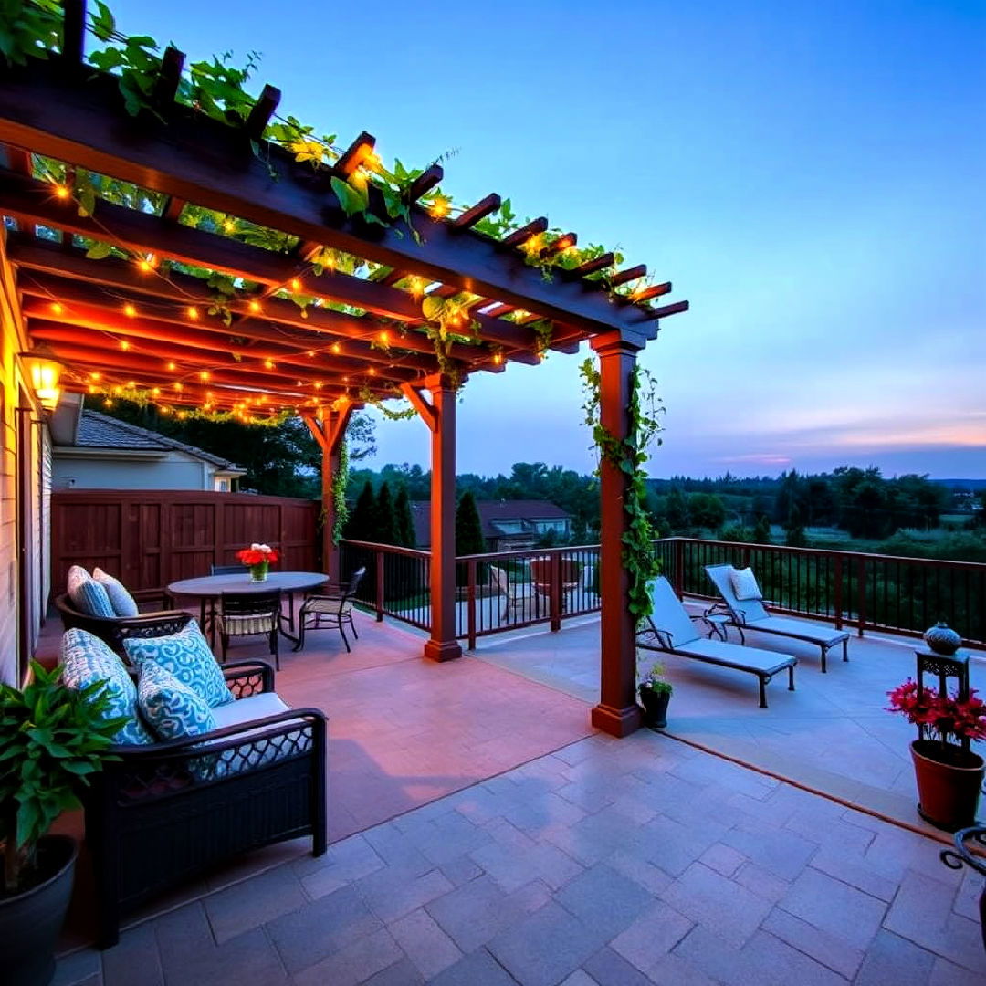pergola covered deck with open patio - 30 Deck and Patio Combination Ideas