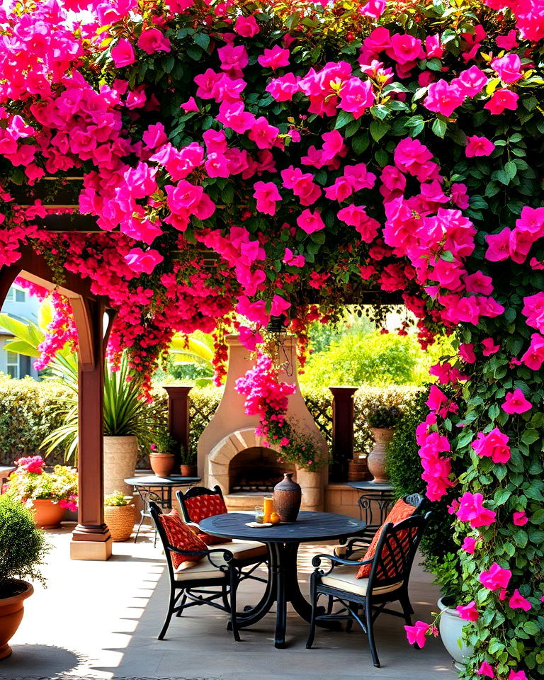 pergola covered in bougainvillea - 25 Mediterranean Patio Ideas