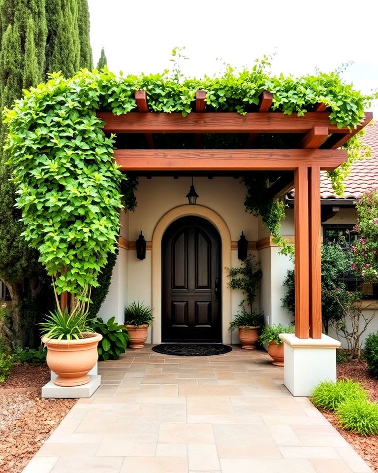 pergola over entrance for spanish bungalow - 25 Spanish Bungalow Exterior Ideas