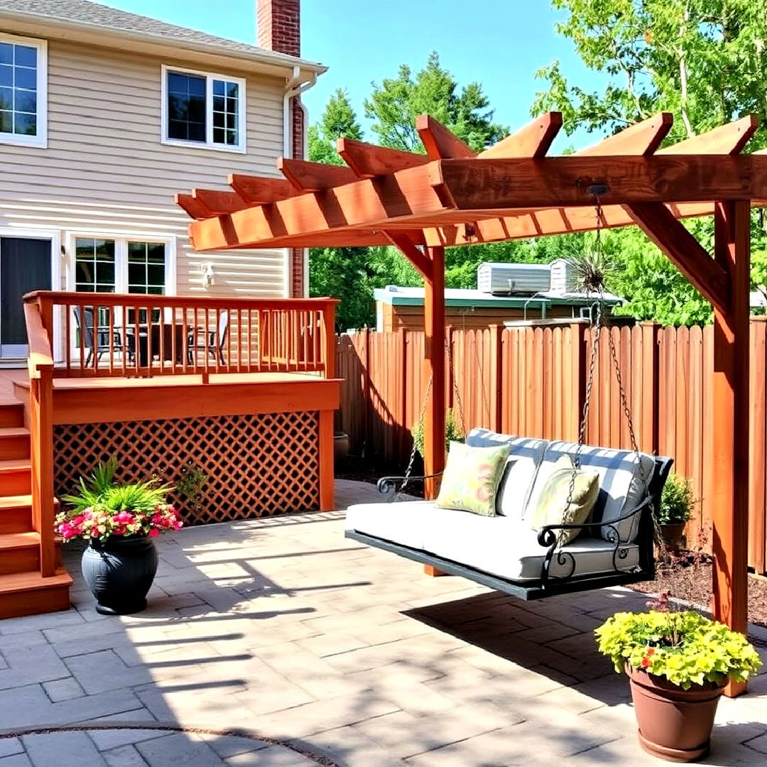 pergola swing for deck and patio combination - 30 Deck and Patio Combination Ideas