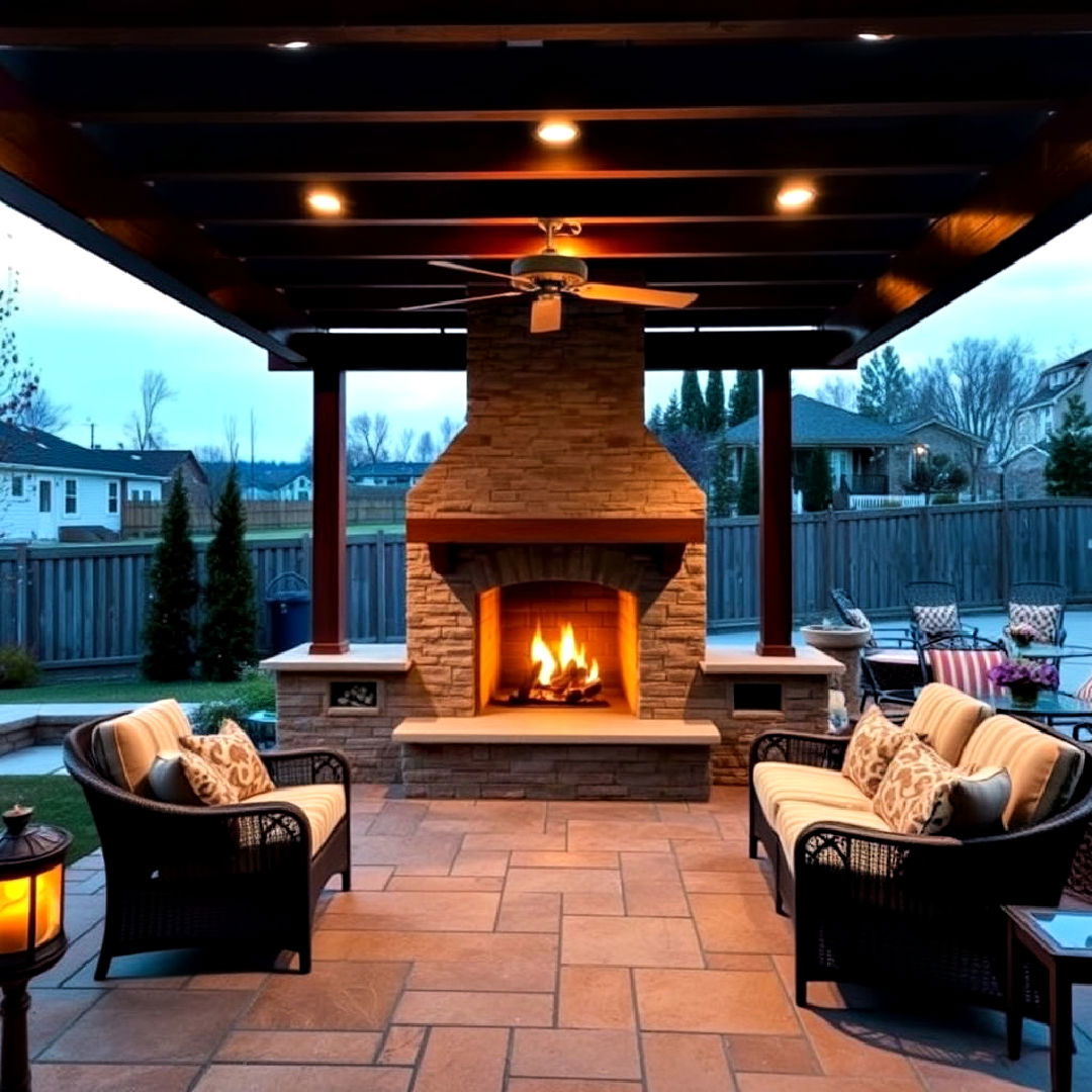 pergola with a built in fireplace - 40 Patio With a Pergola Ideas